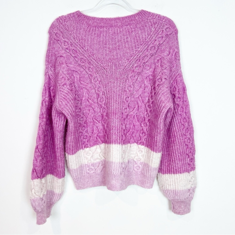 SPLENDID SAMANTHA PINK WHITE CABLE KNIT PULLOVER SWEATER WOMENS XS - Picture 4 of 7